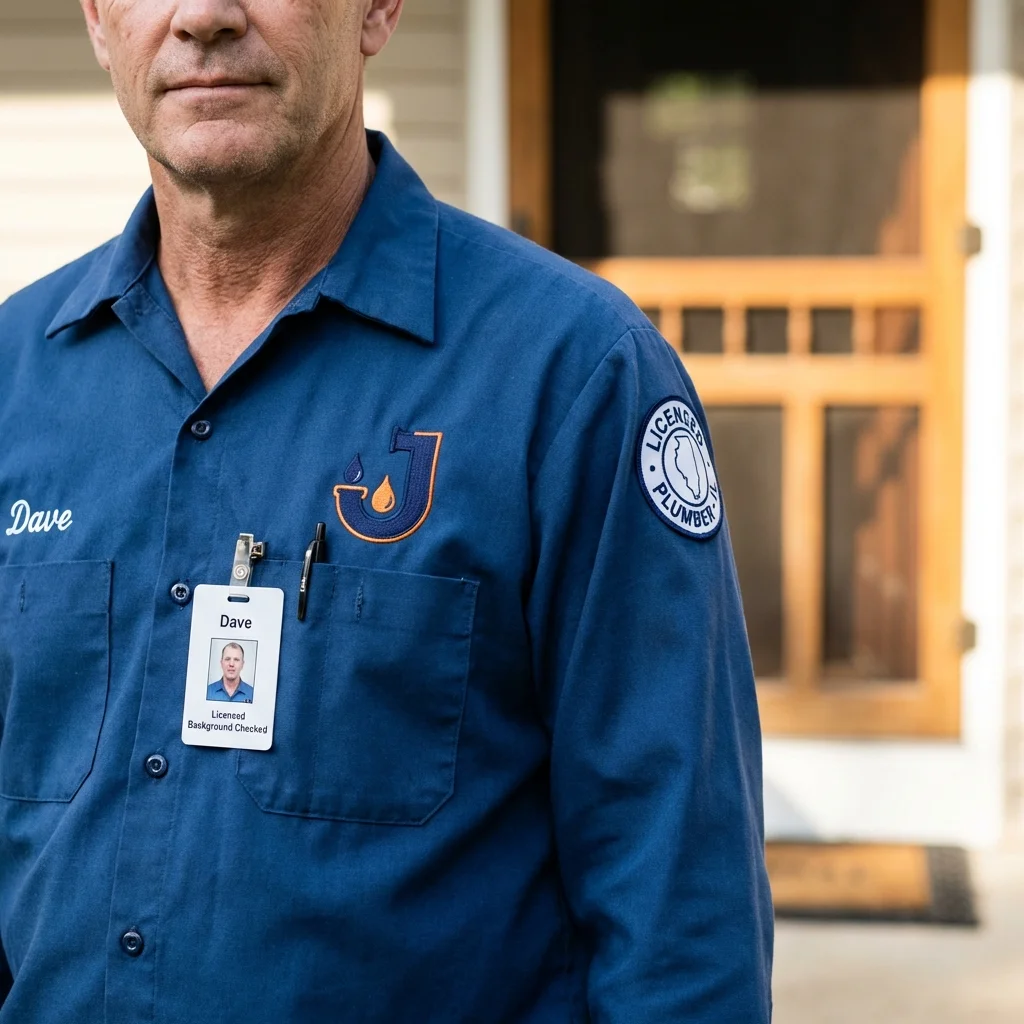 Licensed plumber showing ID badge in Coopersville, MI