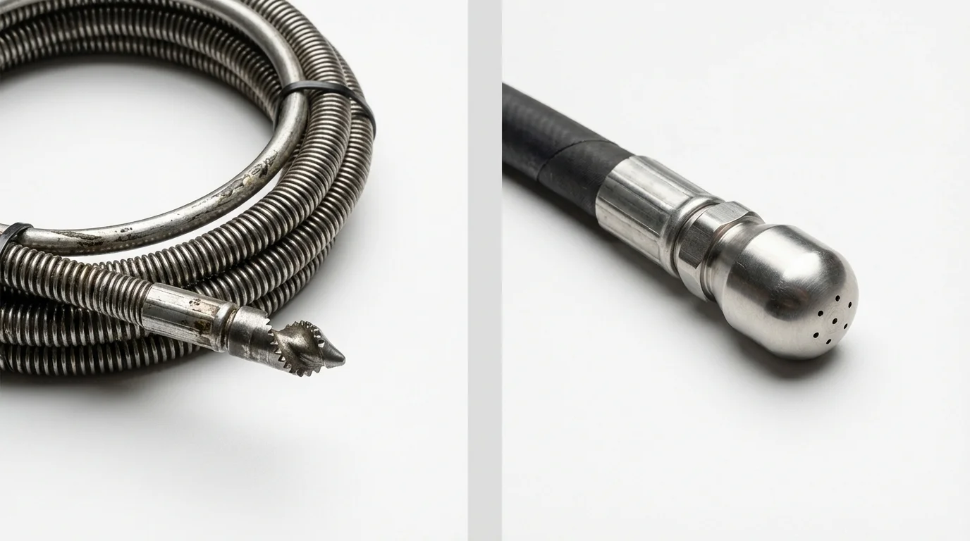 Drain snake cable and hydro jetting nozzle used for drain cleaning in Coopersville, MI