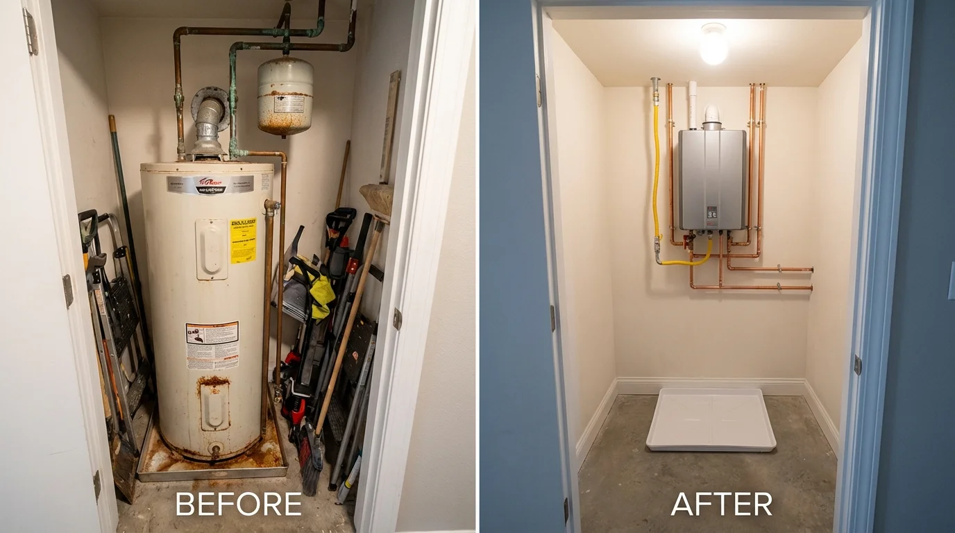 Tank water heater versus wall-mounted tankless unit comparison for Coopersville, MI homeowners